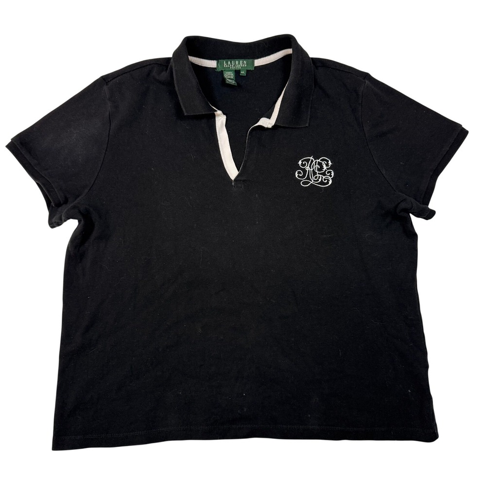 Lauren Ralph Lauren Black Polo Shirt Womens Size M Y2K Preppy Monogram